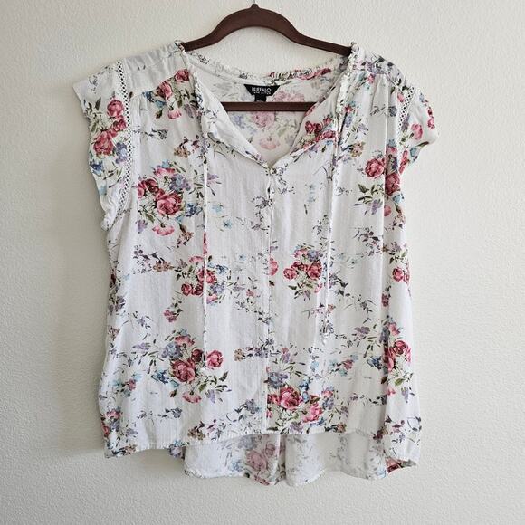 Buffalo David Bitton White Floral Blouse Size L – Romantic, Cottagecore - Picture 1 of 7